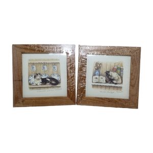 Marty Fyne Wood Framed Cat Prints 2 pcs Set